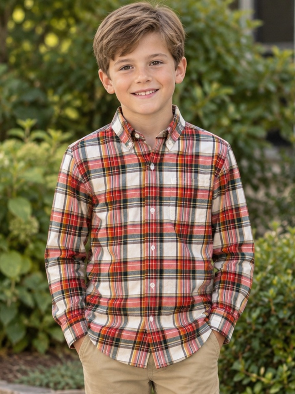 Janie and Jack 8 orange plaid flannel shirt